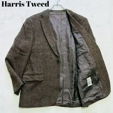 새상품급 해리스 트위드 울 100% 멜란지 체크 테일러드 자켓