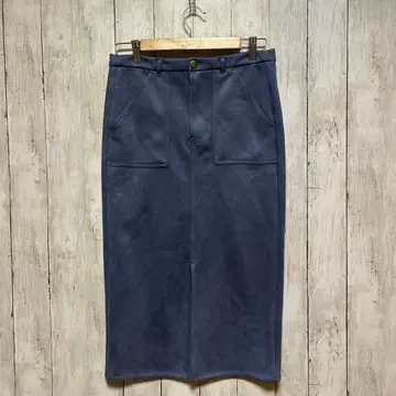 차오패닉 스웨이드풍 블루 앞 슬릿 타이트 스커트 [ F ]