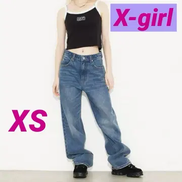 X-girl 하이웨스트 루즈핏 팬츠 인디고 블루 XS