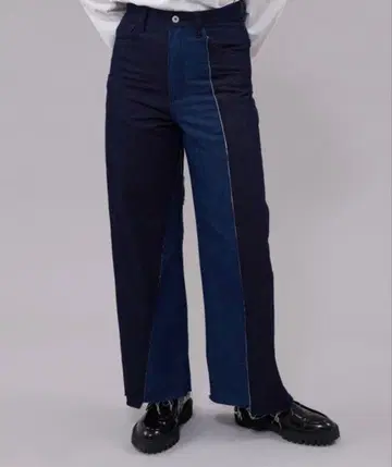 ONCILY 바이컬러 스트레이트 데님 팬츠