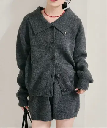 카라 부착 플레이트 니트 가디건