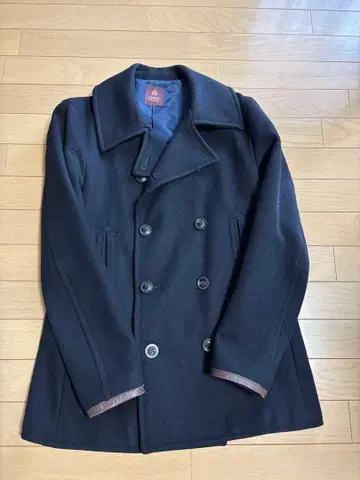 [ TAKEO KIKUCHI 소가죽 네이비 피 코트 사이즈 3 ]