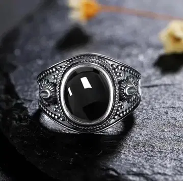 스털링 실버 925 빈티지 블랙 오닉스 카보숑컷