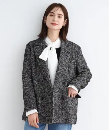 반지 헤링본 무늬 더블 자켓 코트