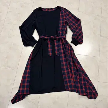 체크  롱 원피스