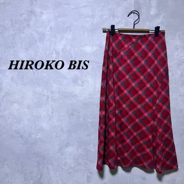 히로코비스 미디 스커트 니트 아가일 무늬 울 레드 M 4848N