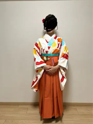 꽃무늬 오렌지 하카마