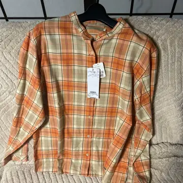 3L 2장 오렌지 계열 체크 긴팔 셔츠