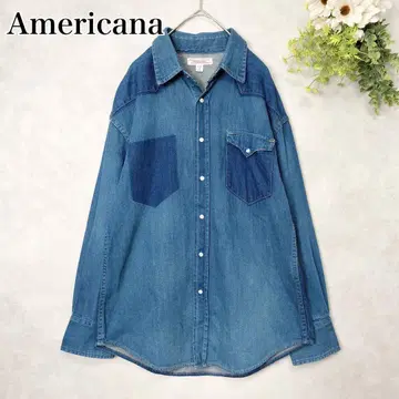 아메리카나 데님 웨스턴 셔츠 긴팔 인디고 스냅 버튼