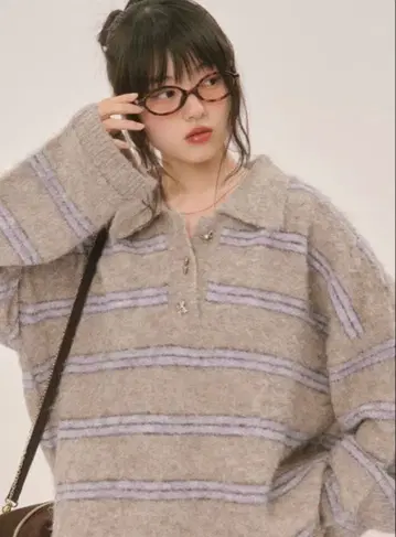 loin nuit 로완뉴이 스트라이프 패턴 버튼 니트