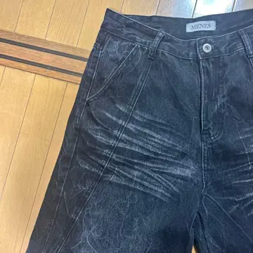 MENES 블랙 와이드 팬츠 데미지 가공