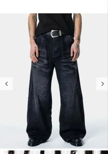 MENES 블랙 와이드 팬츠 데미지 가공