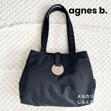 agnes b. 에네스베 토트백 메탈 로고 플레이트 나일론 블랙