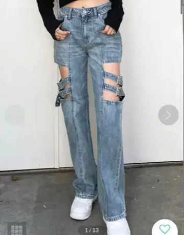 SPIRALGIRL 사이드 오픈 벨트 데님 (라이트 블루)