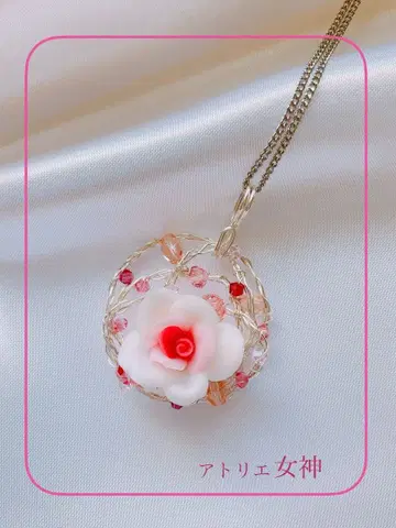 핸드메이드 핑크 장미 목걸이 장미 펜던트 탑