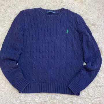 랄프 로렌 케이블 니트 스웨터 S 여성용 네이비 포니