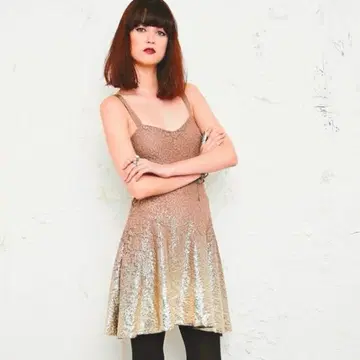 Free People 골드 슬리브리스 미니 원피스, S 사이즈