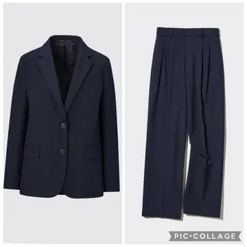 UNIQLO 릴랙스 테일러드 자켓 & 턱 와이드 팬츠 네이비
