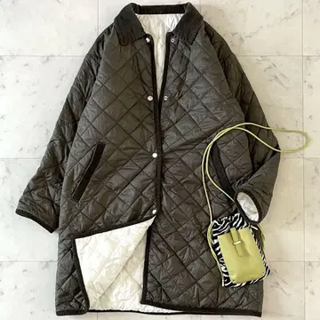 새상품급*매킨토시 철학 리버서블 퀼트 코트 38 카키 x 화이트