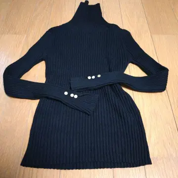 SCOTCLUB Aga 블랙 리브 하이넥 스웨터