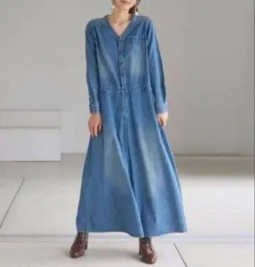 밀리밀리 mili mili 데님 롱 원피스 맥시 길이 노카라