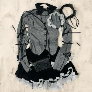 왕홍 Y2K 코디네이트 세트 5점 셋업 액세서리