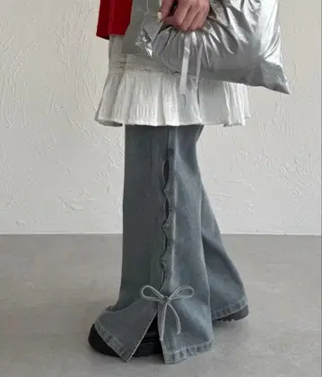 kutir 오버 다이 리본 플레어 데님 팬츠 L