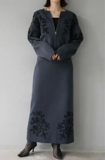 코드 자수 셋업 지퍼 가디건 타이트 스커트 뤼미에