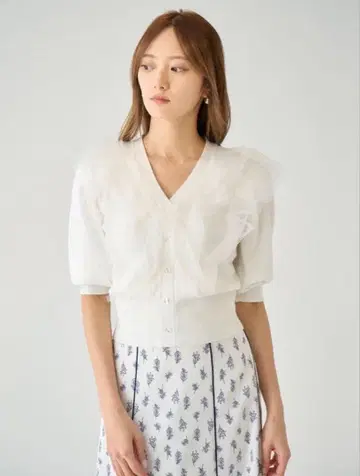 snidel Sustainable 튤 도킹 니트탑