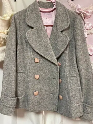 Milk 하트 버튼 P 코트 그레이