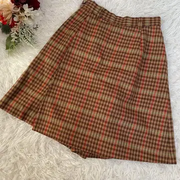 [ KEITH ] 브라운 계열 체크 무늬 플레어 큐롯 울 100%