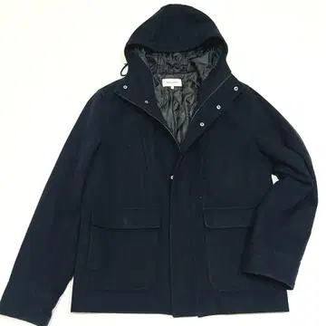 GLOBAL WORK 후드 부착 울 코트 L 블랙 퀼팅