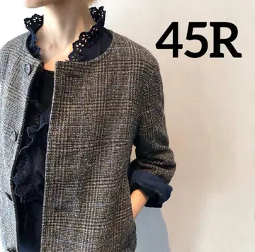 [ 새상품급 ] 45R 코튼 트위드 AKIYA 볼레로 노카라 자켓