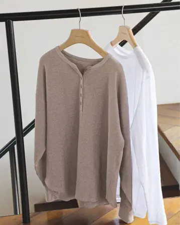 2장 세트 헨리넥 풀오버 베이지 베이스