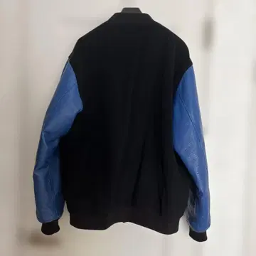 마스터피스 블랙 x 파랑 가죽 바시티 자켓 자켓 XL 바이컬러