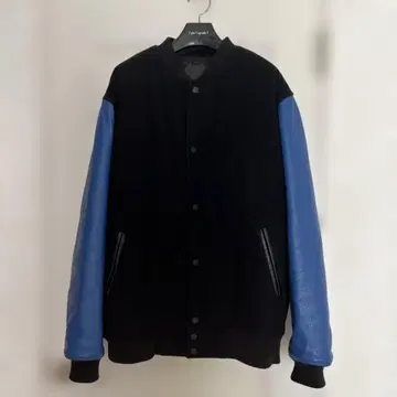 마스터피스 블랙 x 파랑 가죽 바시티 자켓 자켓 XL 바이컬러