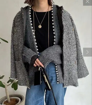 DOUDOU 노카라 트위드 자켓 그레이