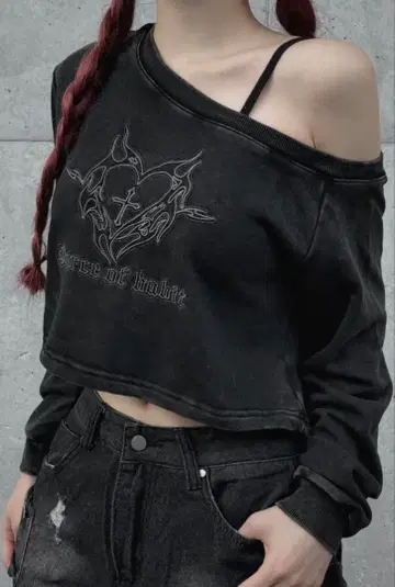 원숄더 프론트 디자인 롱 T셔츠 KSG2061