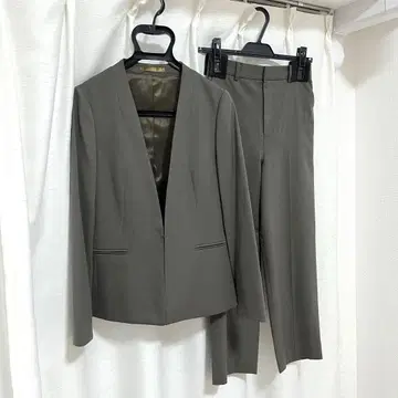 AOKI 셋업 노카라 자켓/와이드 크롭 팬츠