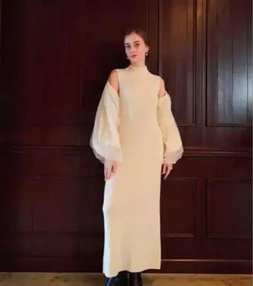 Acka tulle sleeve knit one-piece