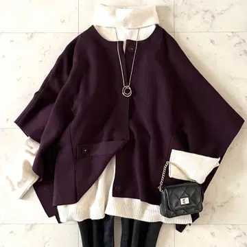 새상품급 ADORE 어도어 울 니트 판초 38 퍼플 계열 7부 소매