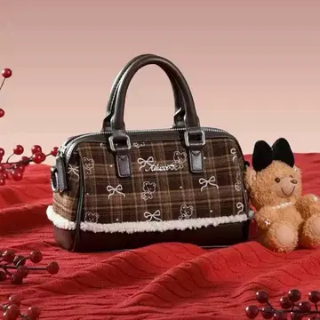 가을/겨울 빈티지풍 브라운 체크 무늬 보스턴 핸드백/숄더백