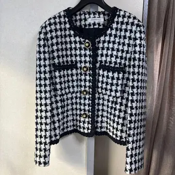 [ 새상품급 ] 트위드 노카라 자켓 M 하운드투스 체크 패턴