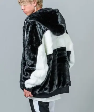 [ RE730 ] 슈퍼 빅 퍼 후드티 블루종 빅 실루엣 블랙