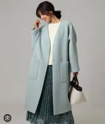 [ 새상품급 ] UNTITLED 폰테 벨로아 노카라 코트 민트