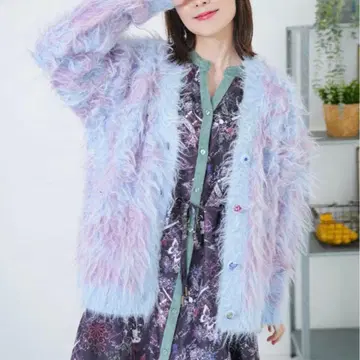 [이즈] 마블 무늬 샤기 니트 가디건