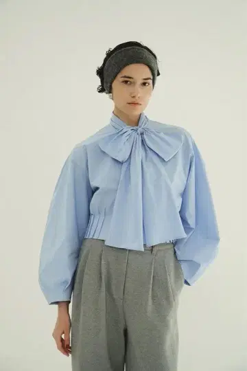 리본 지퍼 셔츠 - RIBBON ZIP SHIRTS - SAX