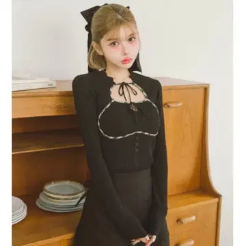 [Darich] 프론트 오픈 리브 니트탑