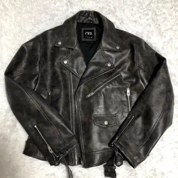 [ 새상품급 ] ZARA 라이더 자켓 빈티지 가공 다크 브라운 XL