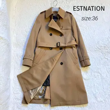 새상품급 에스트네이션 트렌치코트 울 라이너 포함 카멜 36